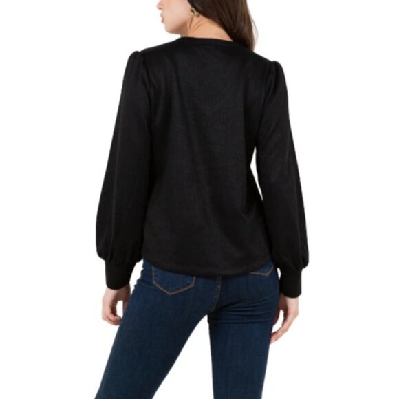 Fever Ladies Rib Knit Long Sleeve V-neck Top Black - Size XL NWT - Picture 4 of 5